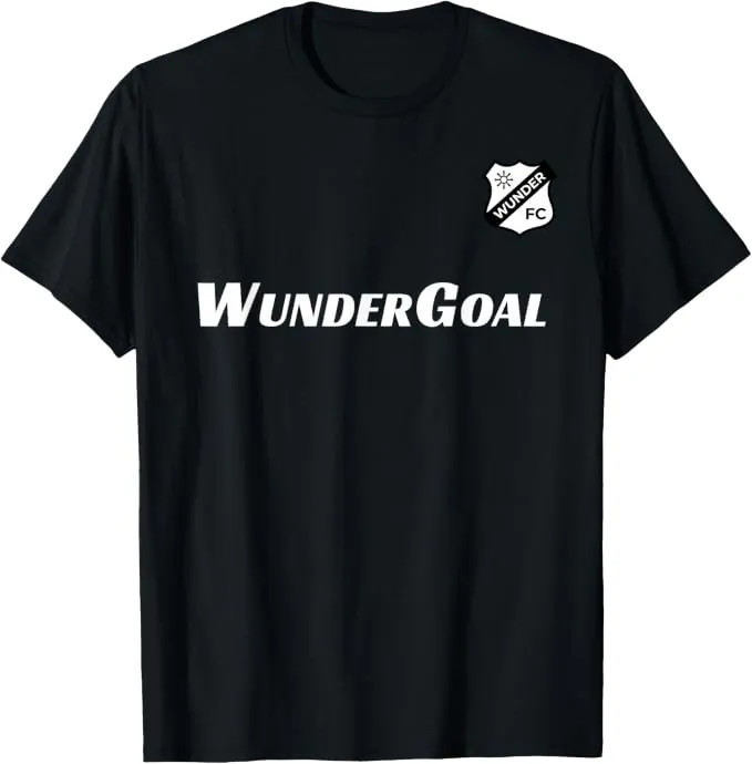 Black WunderFC retro football T-shirt with the crest on the chest and the WunderGoal sponsor wordmark across the front